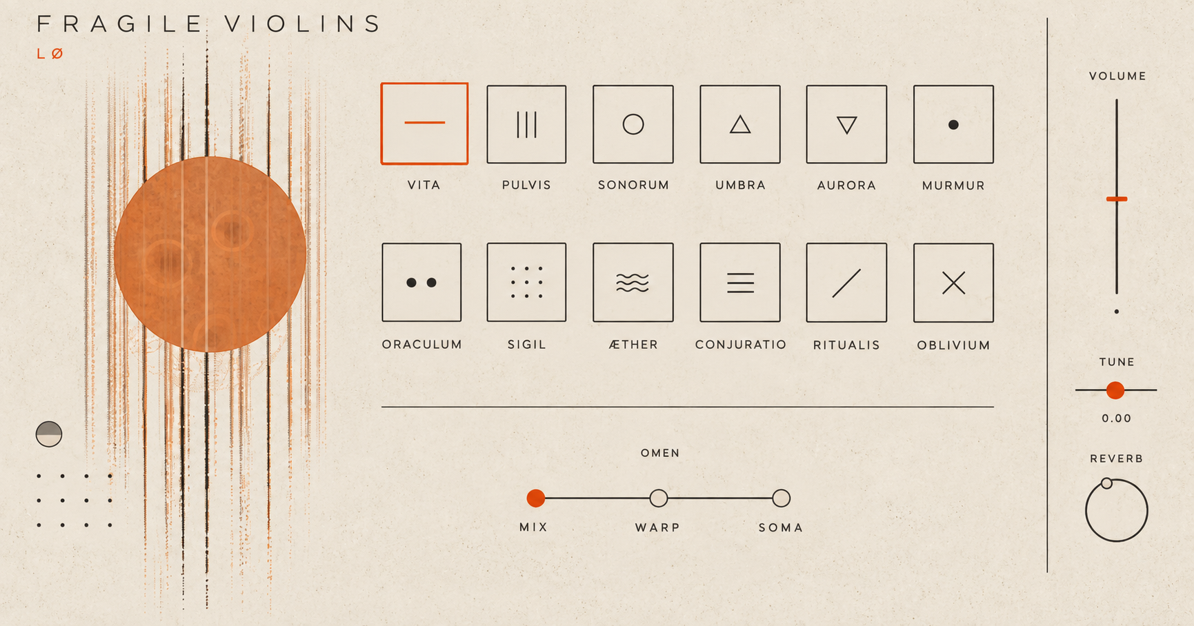 Fragile Violins Free interface mockup in warm ivory